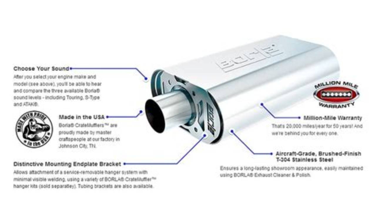 Borla Touring Muffler: Sound & Power Upgrade Only | Best Mufflers for Cars & Trucks | Performance, Sound & Durability Upgrades